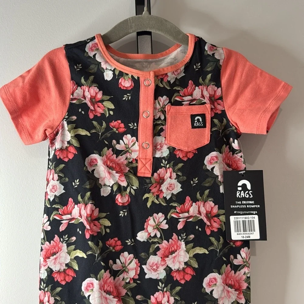 Rags Floral Baby Romper with Coral Accents 18-24 Months New NWT